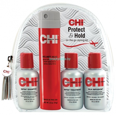 Дорожный набор CHI INFRA PROTECT и HOLD Travel Kit шампунь 59 мл + кондиционер 59 мл + сыворотка 59 мл + лак для волос 74 г
