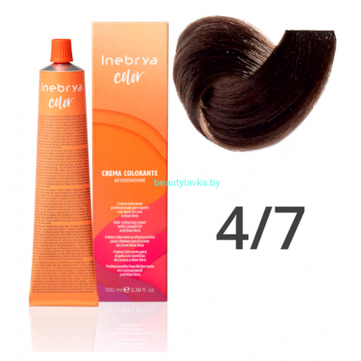 Inebrya Крем-краситель для волос с экстрактами семени льна и алоэ вера 4/7 шатен коричневый 100мл