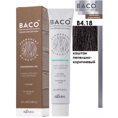 Крем-краска для волос Kaaral Baco 4.18 каштан пепельно-коричневый 100мл
