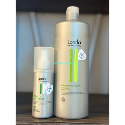Набор Londa Professional Шампунь для волос Londa Professional Impressive Volume (1л) + Лосьон для укладки волос Londa Professional Protect It Теплозащитный Легкая фиксация (150мл)