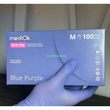 Перчатки нитриловые MediOK фиолетовые Размер M 100 штук (Камбоджа)